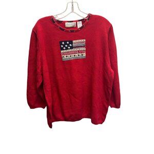 Vintage Alfred Dunner Embroidered Flag sweater Size XL